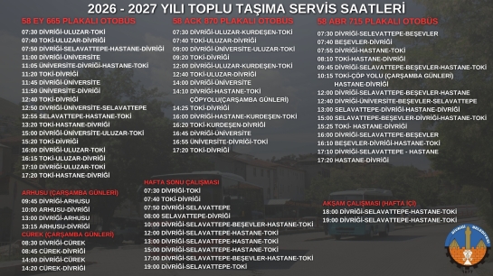 TOPLU TAŞIMA SAATLERİMİZ GÜNCELLENDİ