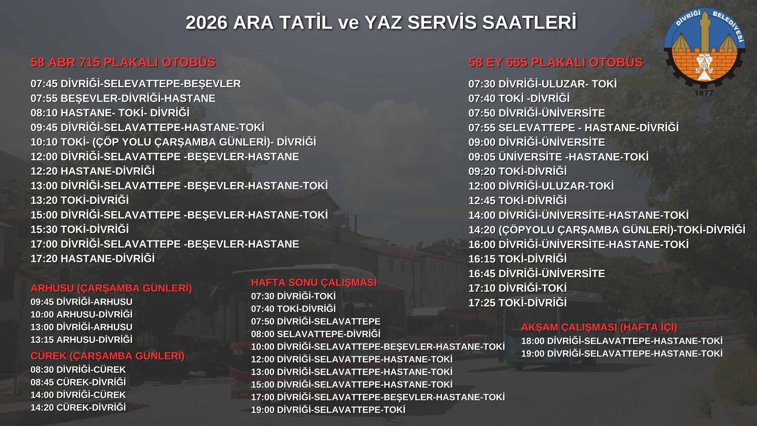 Yaz Döneminde Toplu Taşıma Saatlerimiz Güncellendi